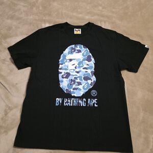 BY BATHING APE Black Short-Sleeve Tee with Blue Camo Ape Head